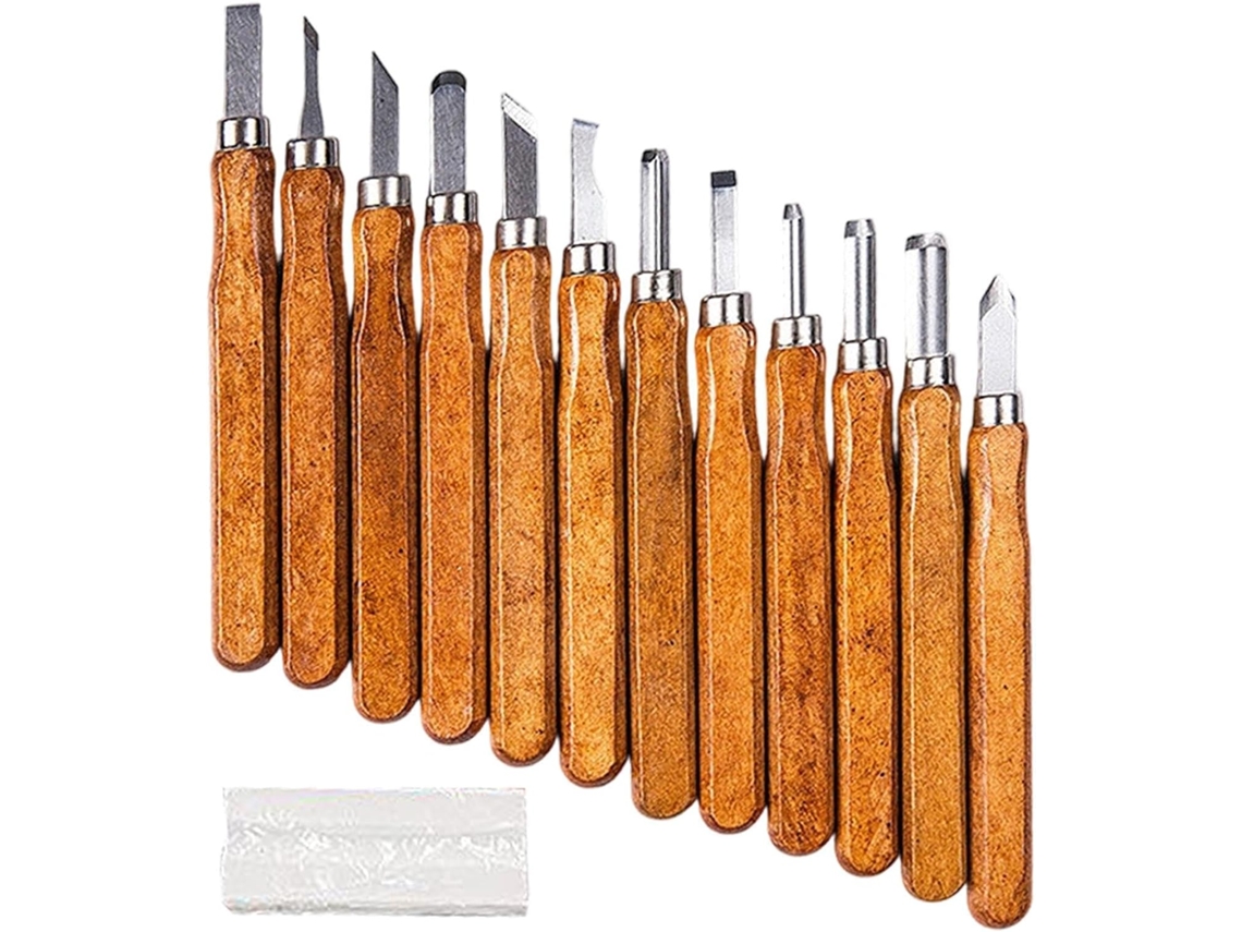 Kit De Entalhe Com Formões Pequenos E Pedra De Afiar