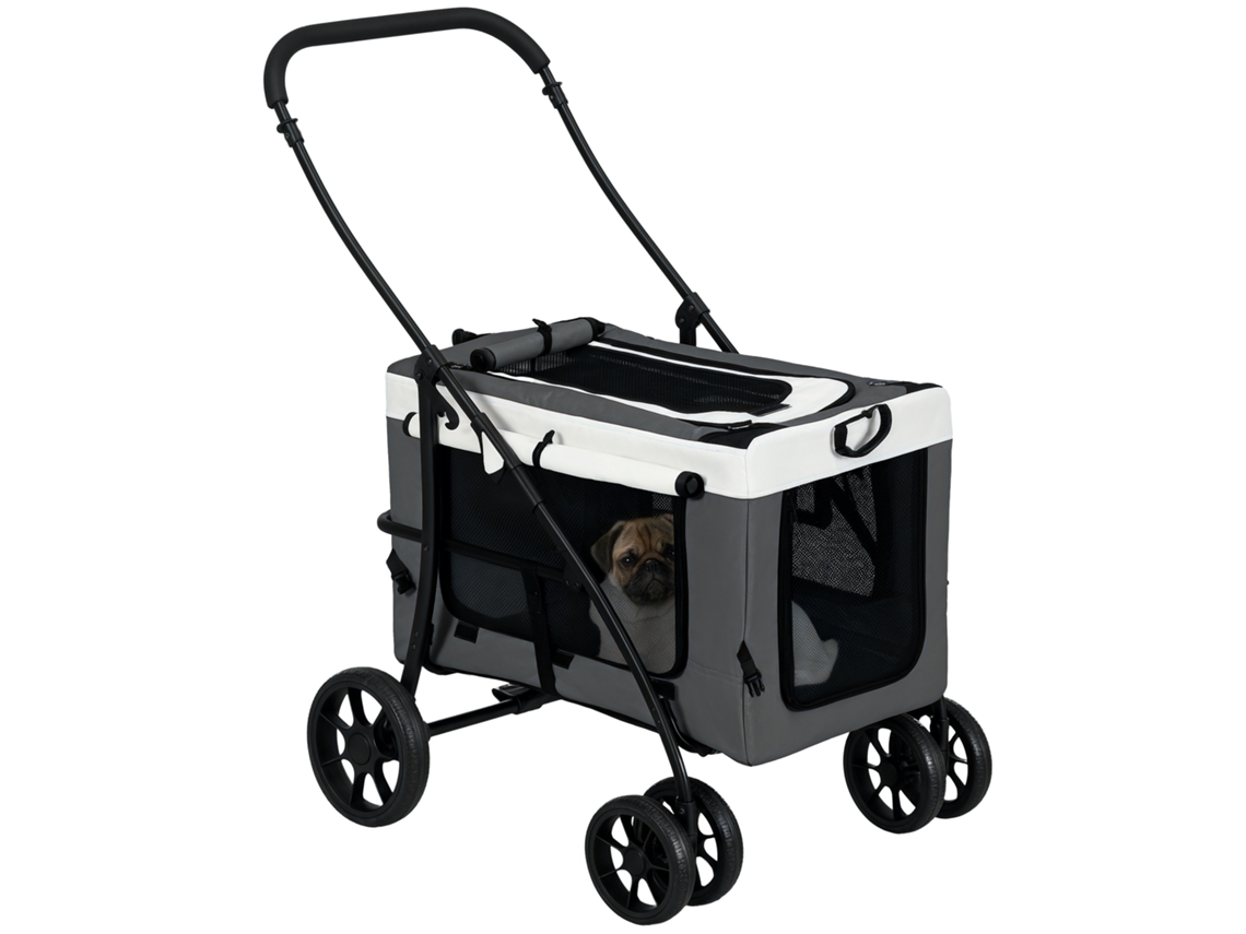 Pet Stroller, Foldable Dog Stroller With Removable Compartment, 4 Doors, 81x58x97.5 Cm, Gray