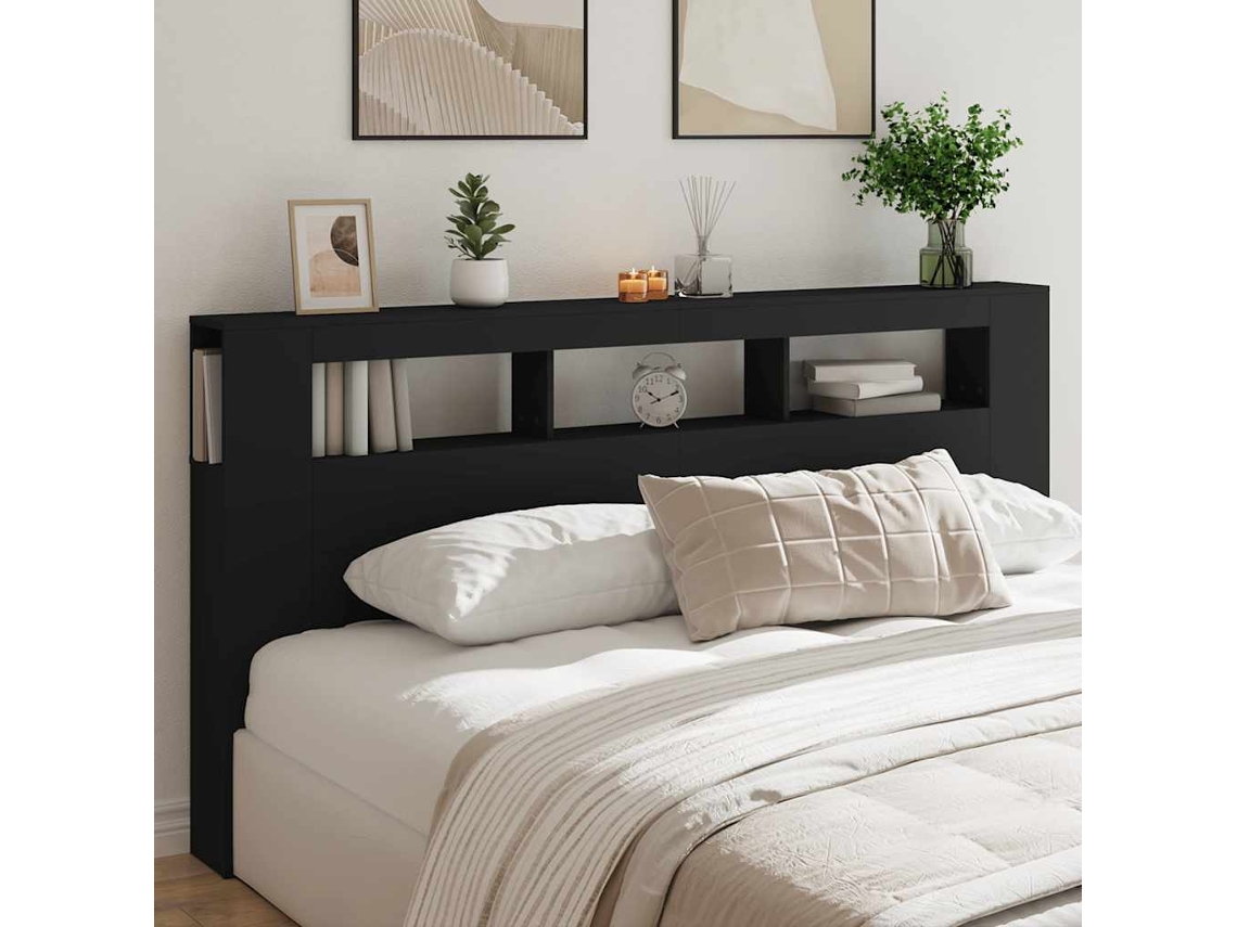 Vidaxl Cabeceira C/ Leds 200x18,5x103,5 Cm Derivados De Madeira Preto