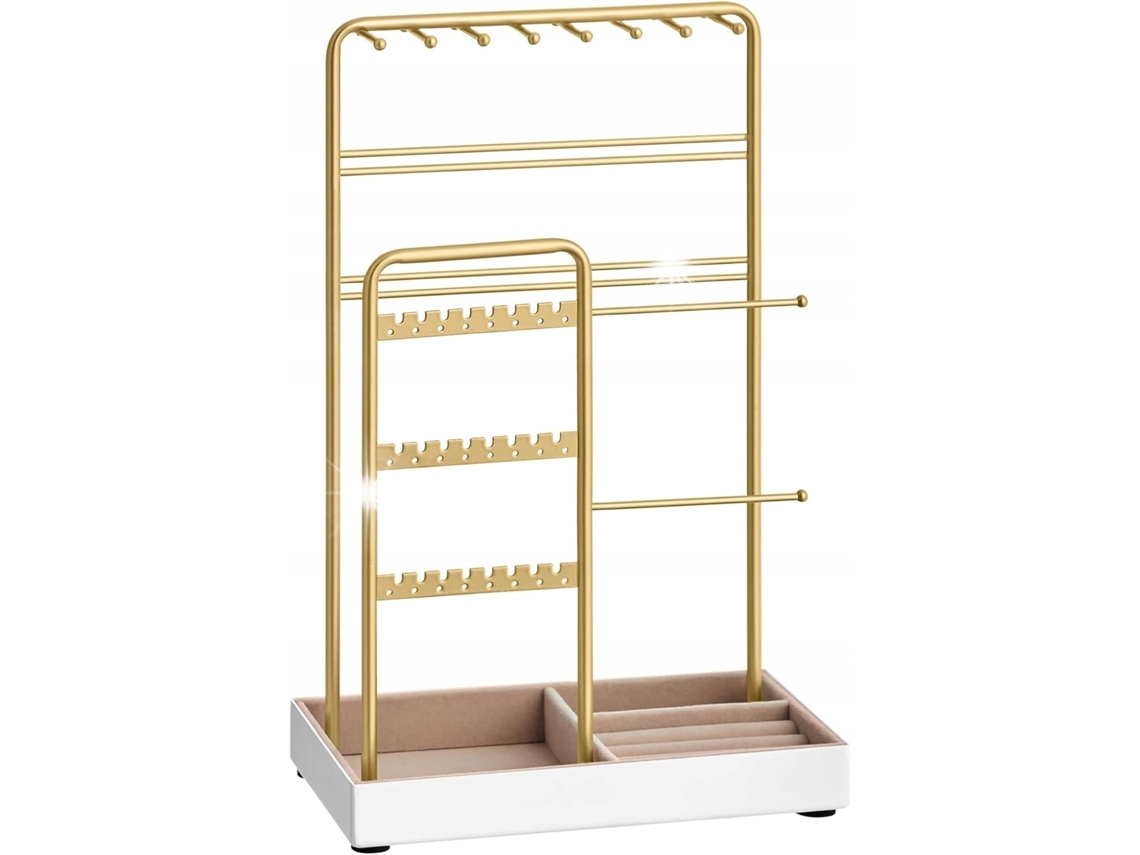 Organizador De Bijuterias 30cm 24 Pares De Brincos 10 Pulseiras 16 Colares Metal Preto