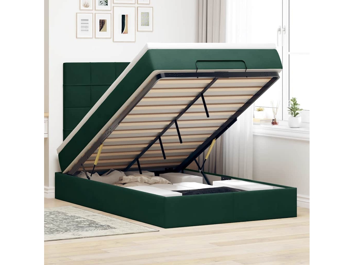 Vidaxl Estrutura De Cama Otomana Com Colchões Verde Escuro Veludo