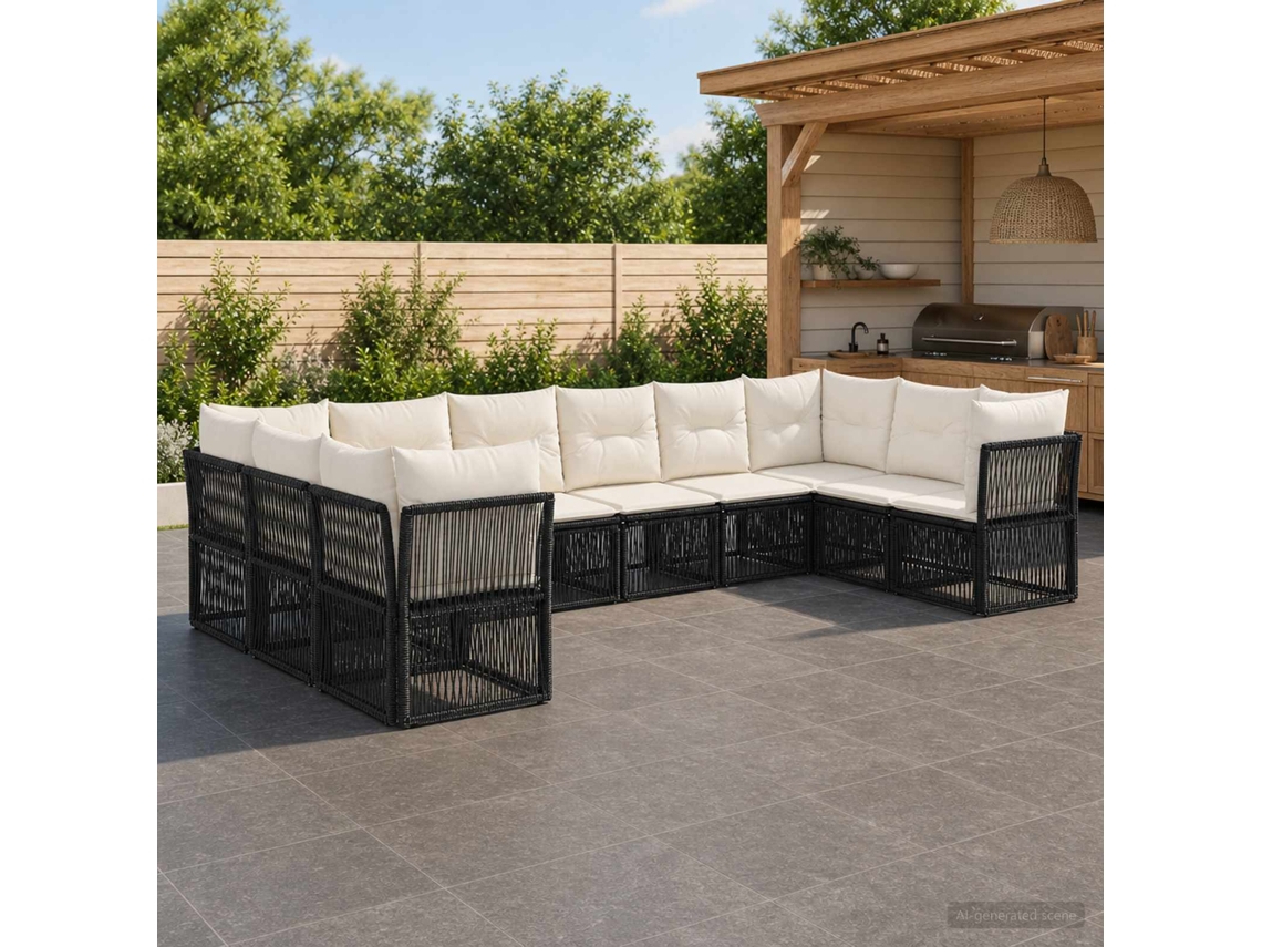 Vidaxl Conjunto De Sofá De Jardim 10 Unid. Preto Vime Pe