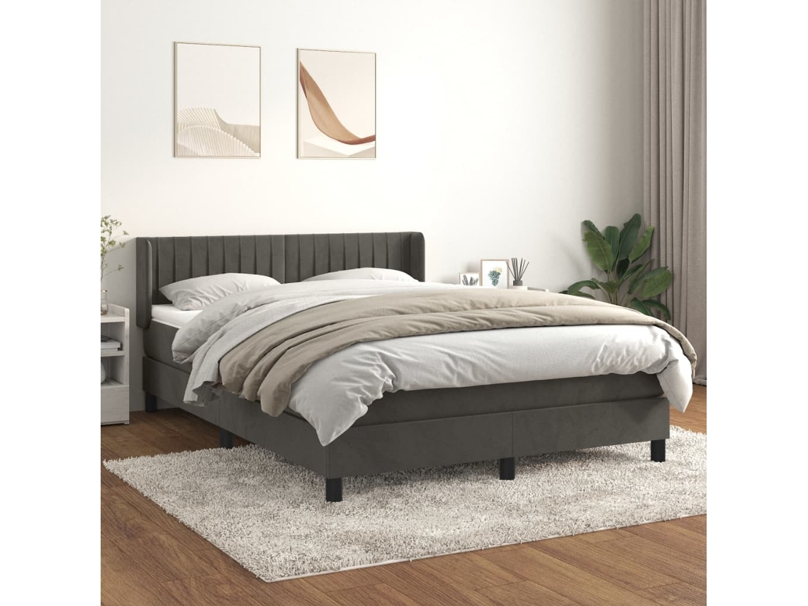 Vidaxl Cama Com Molas/colchão 140x190 Cm Veludo Cinzento-escuro