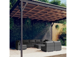 Vidaxl 10 Pcs Conjunto Lounge De Jardim C/ Almofadões Vime Pe Cinzento