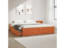 Vidaxl Estrutura Da Cama Com Gaveta Com Roda Marrom Cera 160 X 200 Cm