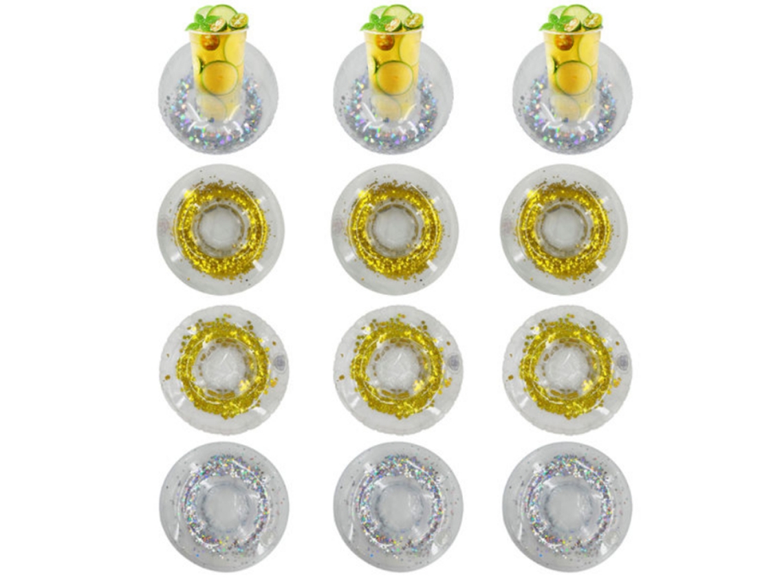 Conjunto De 12 Porta-copos Infláveis ​​firebird Com Lantejoulas Em Formato De Donut.