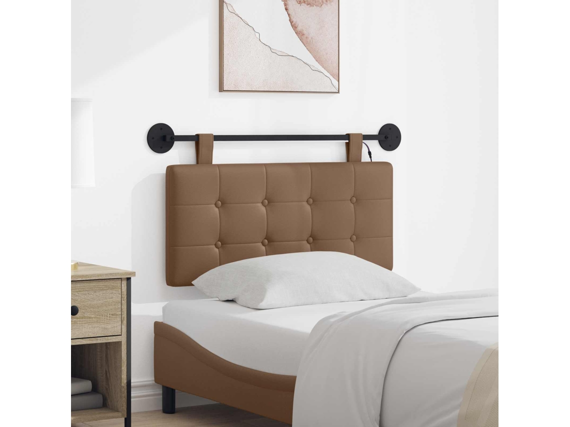 Vidaxl Cabeceira Suspensa Com Luz Led Cappuccino Couro Sintético