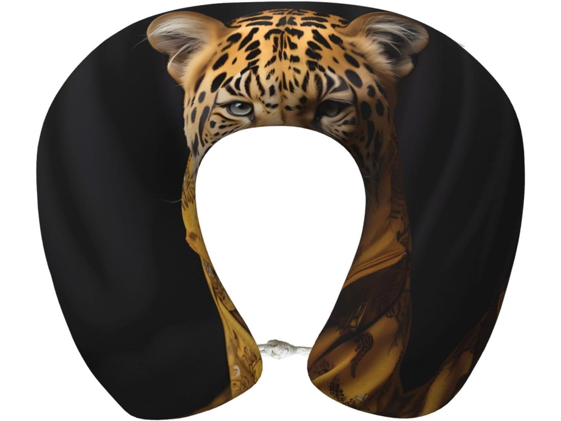 Travesseiro de Viag em Espuma Viscoelástica com Estampa Leopardo e Revestimento Couro Suporte Confortável