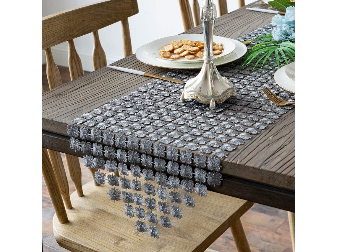 Toalha De Mesa De Malha À Prova De Poeira, Decoração Para Casamento E Casa, Cinza Brilhante