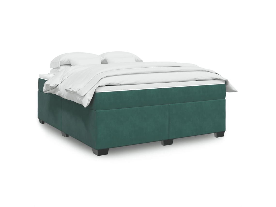 Cama Com Molas/colchão 180x200 Cm Veludo Verde-escuro