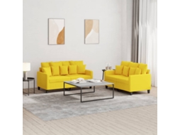 Vidaxl 2 Pcs Conjunto De Sofás Com Almofadões Tecido Amarelo-claro