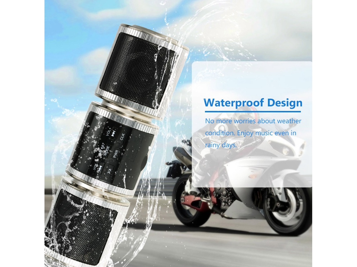 Altavoz bluetooth para motocicleta, resistente à água ip54, 12 V, com suporte para guidão, fm, mp3, 3 W