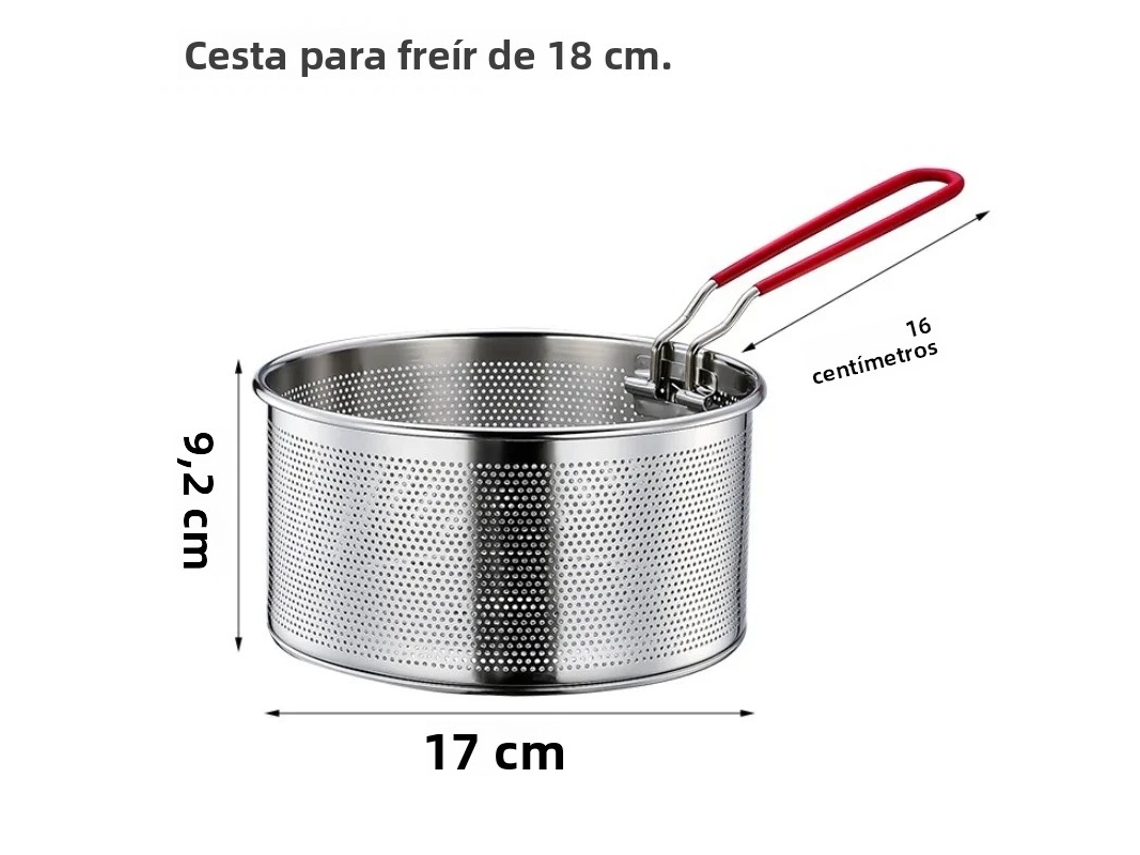 Cesto para Fritura de Cozinha em Aço Inoxidável 306 , Escorredor de Macarrão, Colher para Batata Frita, Design Anti transbordamento MDUG (18 Cm)