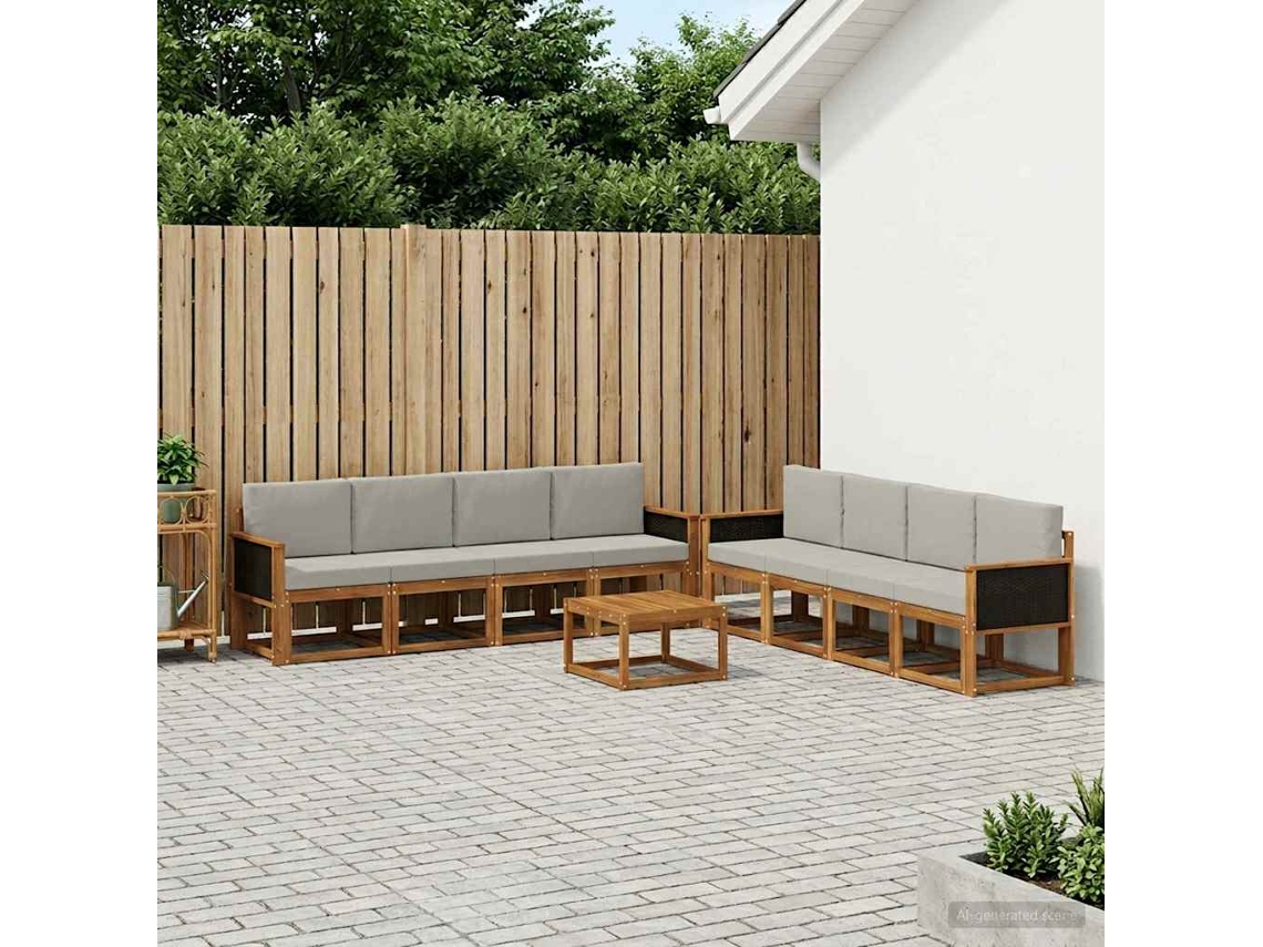 Vidaxl Conjunto De Sofás Para Exterior 7 Pcs Natural E Cinzento-claro