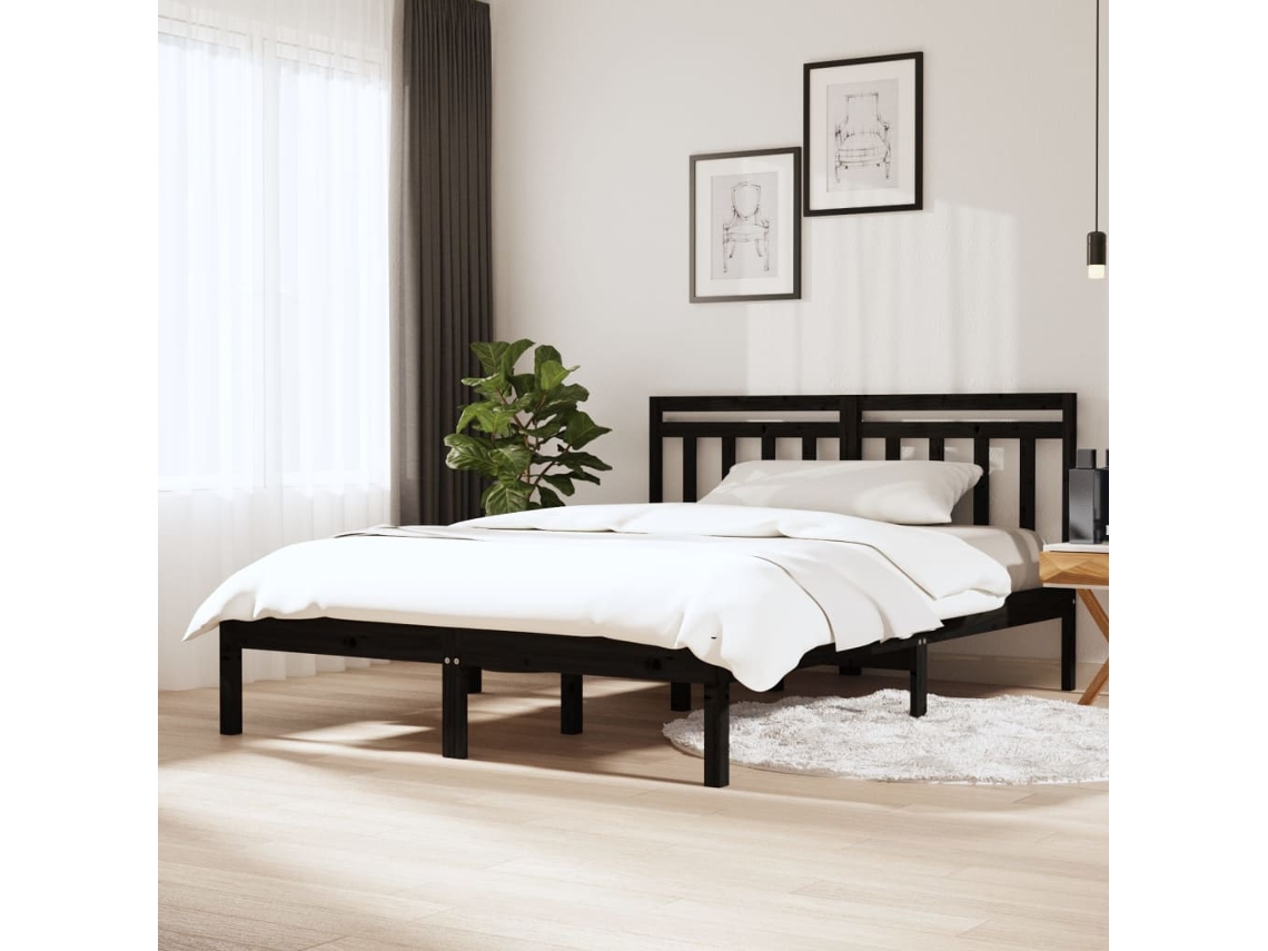 Vidaxl Estrutura De Cama 140x190 Cm Madeira De Pinho Maciça Preto