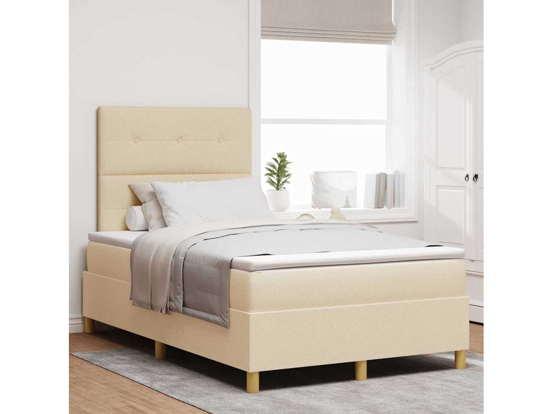 Vidaxl Cama Box Spring Led Com Cabeceira Creme 120 X 200 Cm Tecido
