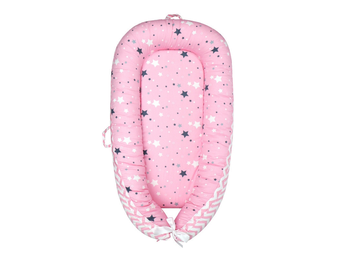 Berço portátil para bebê em algodão respirável com capa removível, 90x50cm DIGITALLAB (Estrela Rosa)