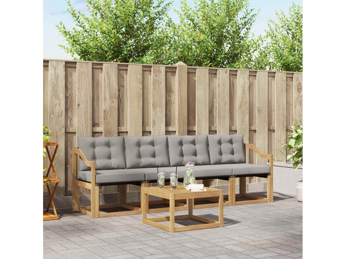 Vidaxl Conjunto De Sofás Para Exterior 5 Unid. Branco E Cinzento-claro