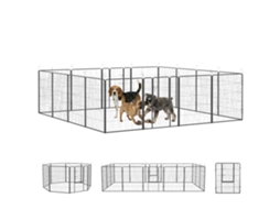 Parque Para S, Design Modular, 16 Elementos, 2 Portas, Resistente Às Intempéries, Aço, 3,2 X 3,2 X 1 M, Cinza