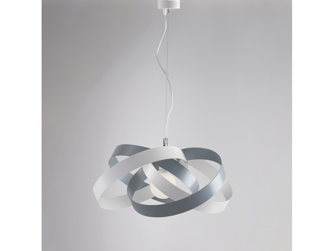 Vertigo Suspensão Em Ferro Lacado Branco E Cinza Pomba Com Cabo De Aço Regulável 1 Luz 125 Ø54 Bl156 1 Bt Belight