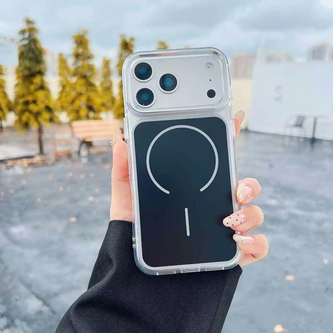 Capa Magnética Transparente Fosca À Prova De Choque Para Iphone 17 Pro Max (preta), Compatível Com Carregamento Sem Fio Magsafe.