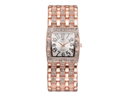 Relógio Feminino de Quartzo com Pulseira de Liga de Alliage Forma Quadrada Strass Dourado Rosa