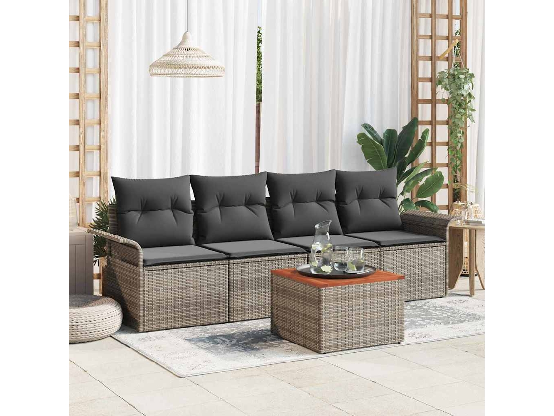 Vidaxl Conjunto De Sofá De Jardim 5 Unid. Cinzeto Vime Pe