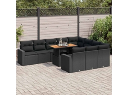 Vidaxl 11 Pcs Conjunto Sofás de Jardim C/ Almofadões Vime Pe Preto