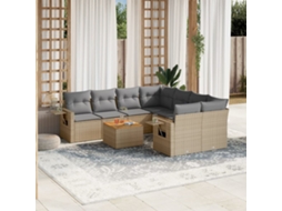 Vidaxl 9 Pcs Conj. Sofás Jardim C/ Almofadões Vime Pe Bege Misturado