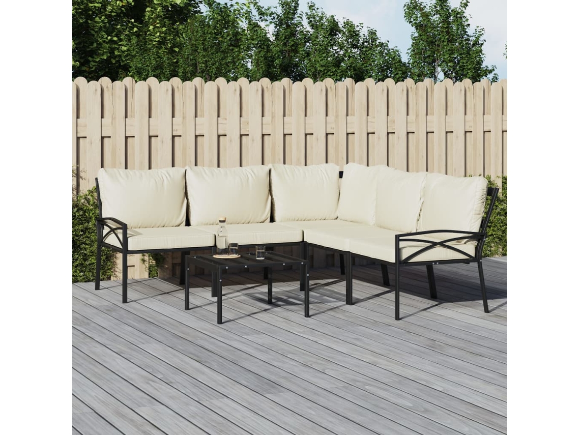 Vidaxl 6 Pcs Conjunto Lounge De Jardim Aço C/ Almofadões Areia