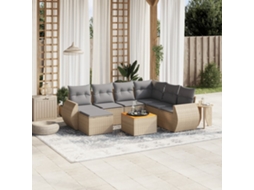 Vidaxl 8 Pcs Conjunto De Sofás P/ Jardim Com Almofadões Vime Pe Bege