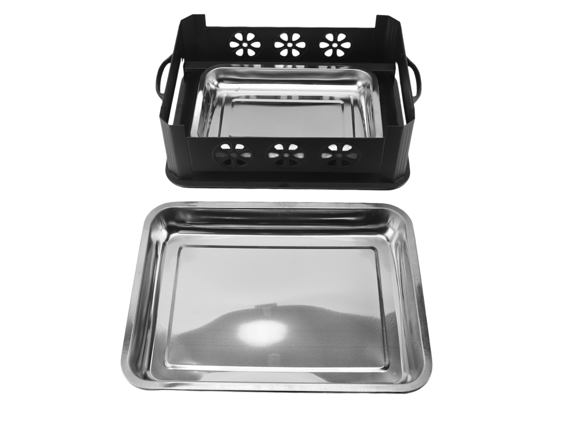 Estufa de Álcool Carvão Peixe Inox Retangular 2.2 4.4lb Preta