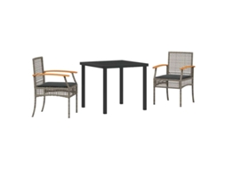 Conjunto 3 Conjunto De Jantar Para Jardim Vidaxl Cinzento Vime (80 X 80 X 73 Cm)