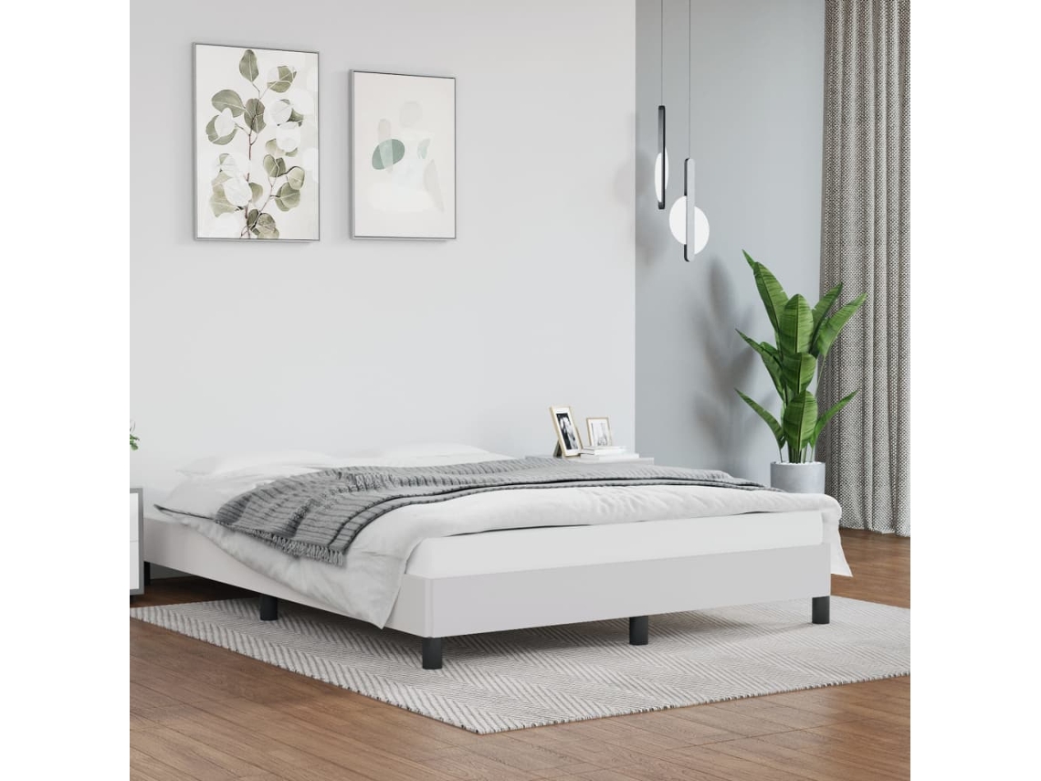 Vidaxl Estrutura de Cama 140x190 Cm Couro Artificial Branco