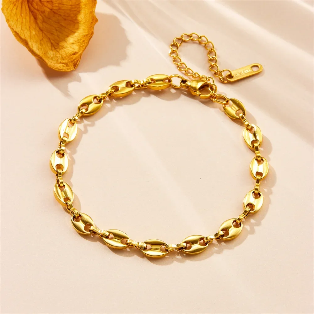 (pulseira Dourada) Colar De Corrente De Grãos De Café Em Aço Inoxidável