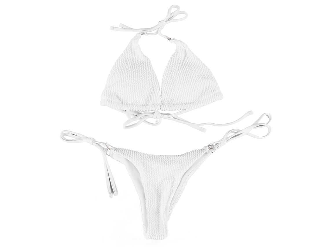 Biquini De 2 Peças Com Cruzamento E Nó Lateral Cor Unica Para Mulher Verão Praia Piscina Branco M