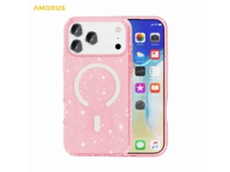 Capa Amorus Para Iphone 17 Pro Max Com Magsafe, Glitter Powder, Pc Tpu - Rosa