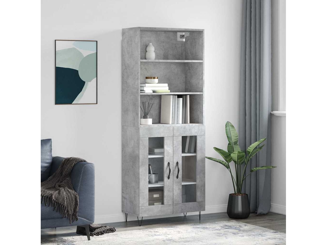 Vidaxl Armário Alto 69,5x34x180 Cm Derivados De Madeira Cinza Cimento