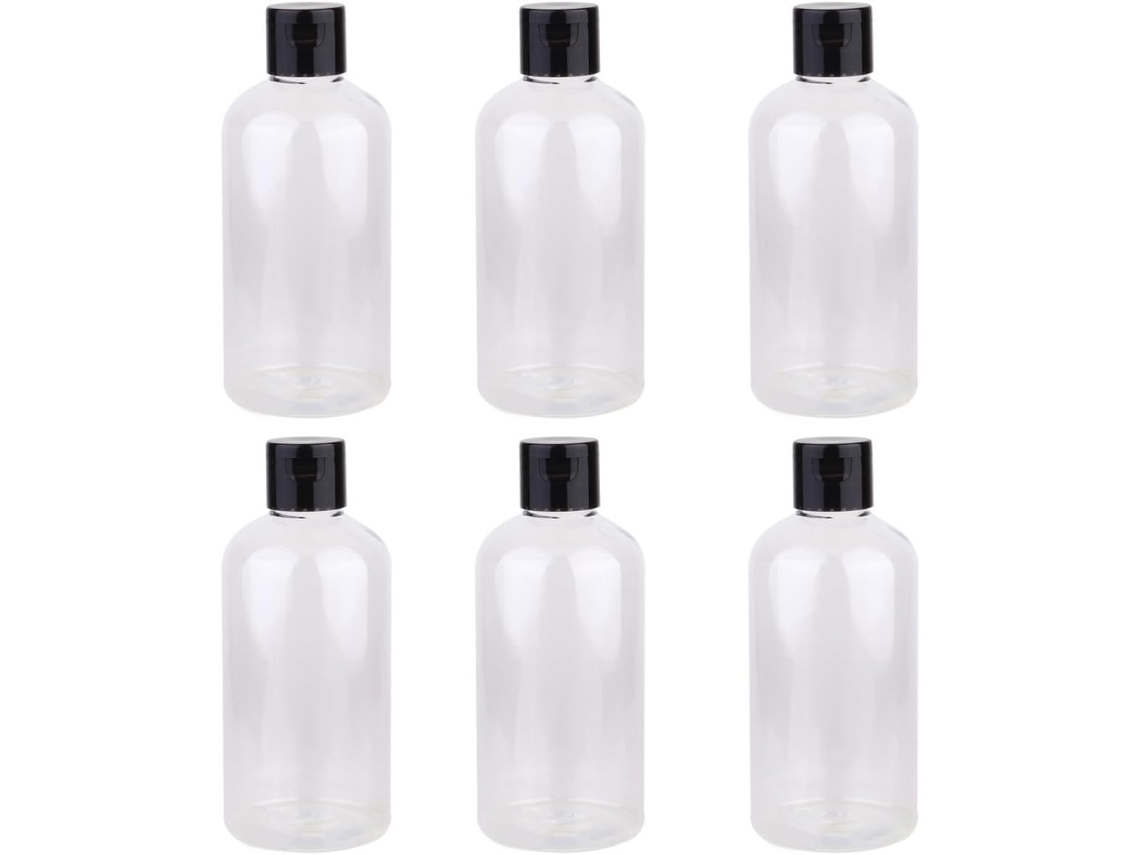 Conjunto De 6 Frascos De Plástico Transparente Com Tampas Articuladas