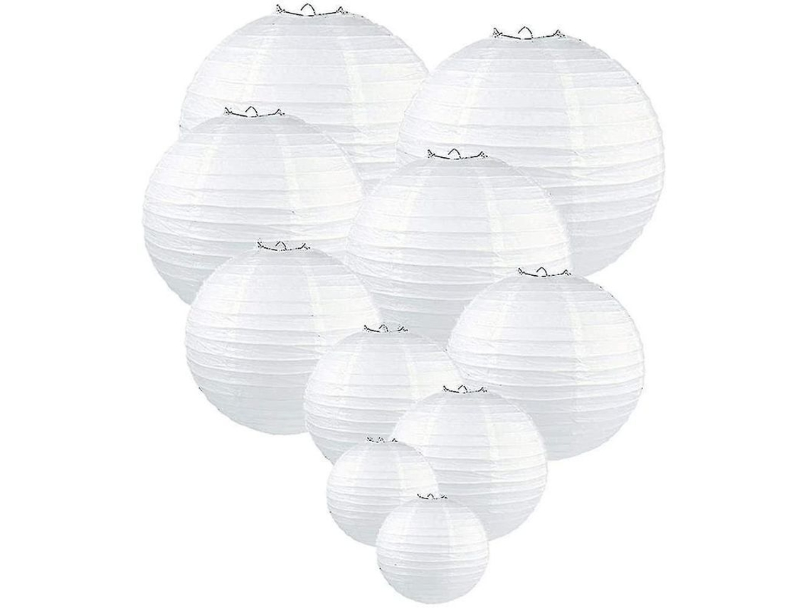 10 Lanternas De Papel Redondo Branco Com Vários Tamanhos Para Decoração De Festas