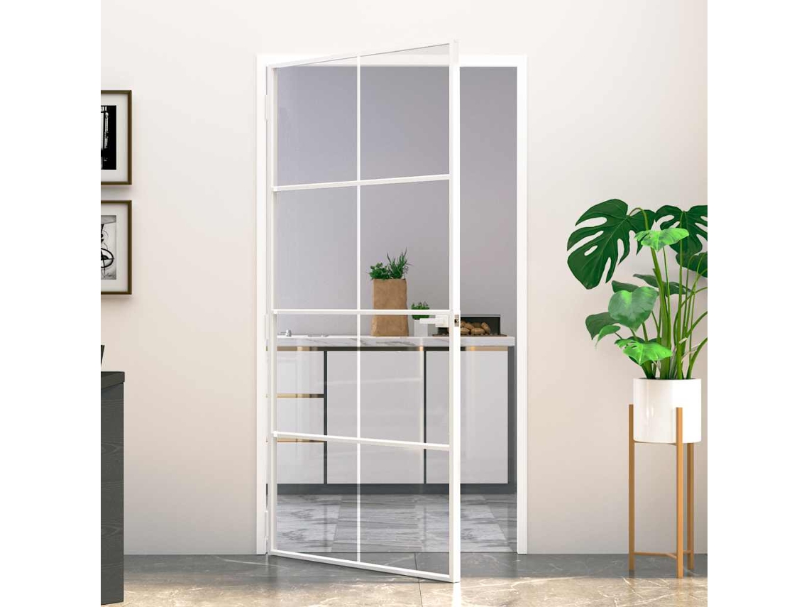 Vidaxl Porta Interior 102x201,5cm Vidro Temperado/alumínio Fino Branco