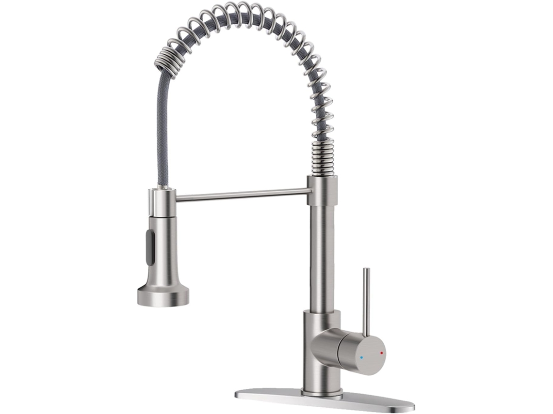 Torneira Cozinha Retrátil Níquel Escovado Monocomando Aço Inox Mola S/ Mangueira