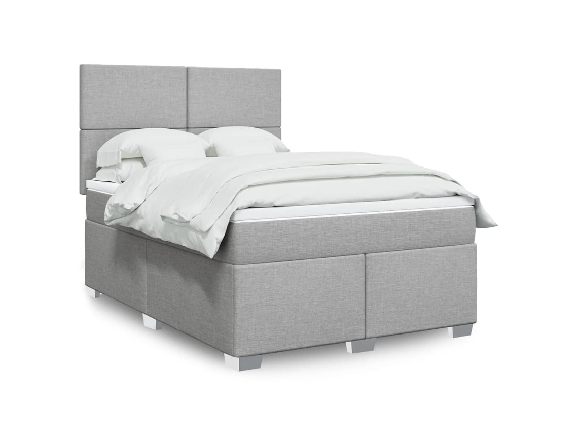 Vidaxl Cama Com Molas/colchão 140x200 Cm Tecido Cinzento-claro