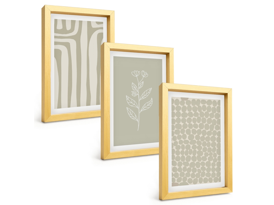 Conjunto De Pinturaspadrões De Plantas Geométricos Moldura Dourada Quadros Para A Sala De Estar Espelharte (3 Peças 20x30 Cm)