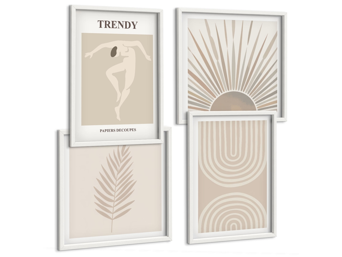 Composição De Quadros Decorações Geométricas Vegetais Estilosas Espelharte (4 Peças)