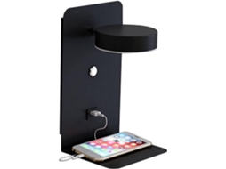 Luminária De Parede Para Leitura Com Porta Carregamento Usb, Luminária De Cabeceira Com Interruptor Preta