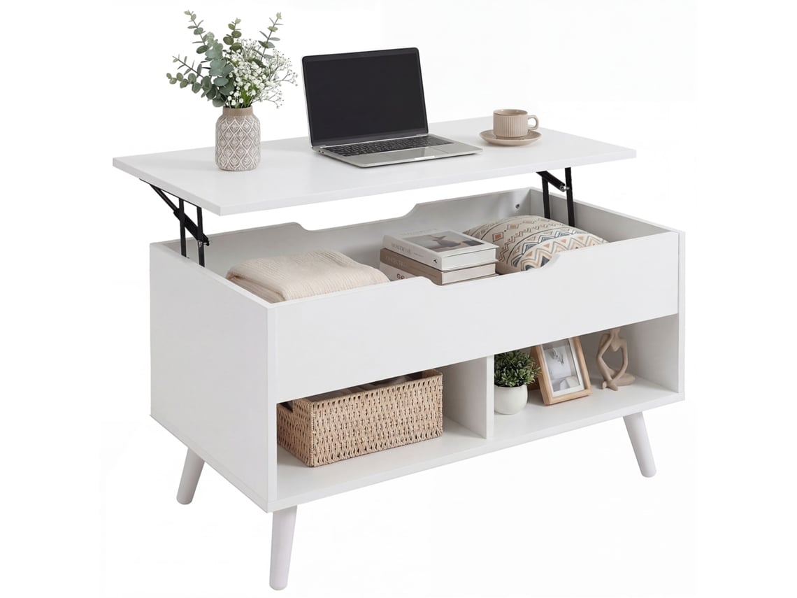 Mesa de centro com tampo elevável e armazenamento escondido, 75cm, branco | S/MARCA