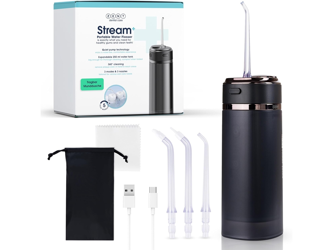 Irrigador oral Stream Water Flosser, 3 pontas especiais, pressão ajustável, remove placa bacteriana, preto YWP