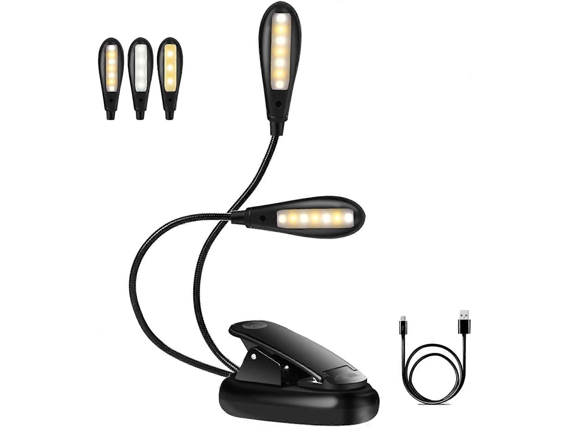 Rebe luz de Leitura Recarregável, 14 Leds 3 Cores 9 Modos, 360° Flexível, Bateria de Longa Duração, Clamp Anti deslizante, Classe Energética A+++