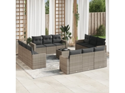 13 Pcs Conjunto Sofás P/ Jardim C/ Almofadões Vime Pe Cinza Dkd Home Decor